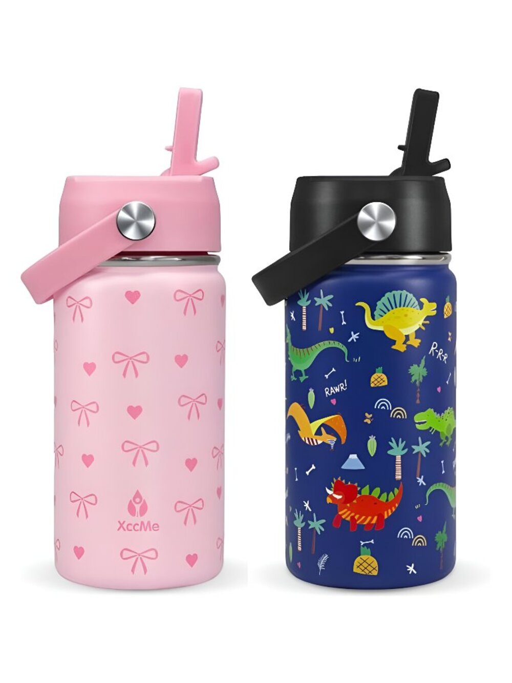 2Pack Kids Water Bottle With Straw Lid,14 oz Stainless Steel Travel
